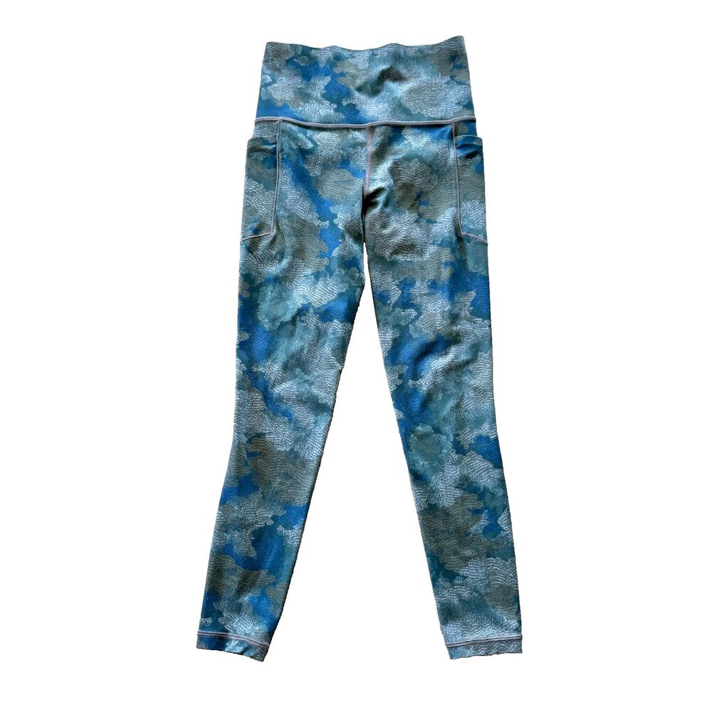 ATHLETA Salutation Stash Pocket 7/8 Green Blue Tech Camo Tights Womens Size XXS
